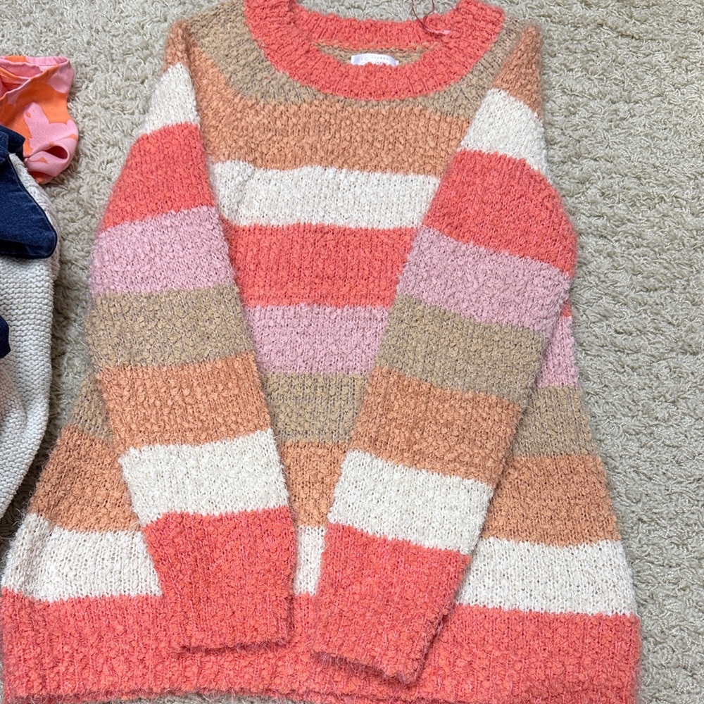 LC Lauren Conrad Coral and Cream Striped Sweater
